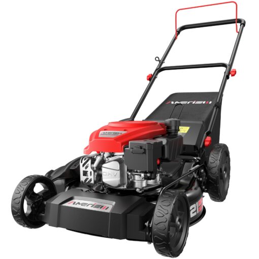 AMERISUN 21" Steel Deck Gas Lawn Mower, Heavy-Duty 3-in-1 Push Mower, 144cc 4-Stroke Engine, 6-Position Height Adjustment, Large 1.4 Bushel Grass Catcher, Durable & Efficient for Yard & Garden