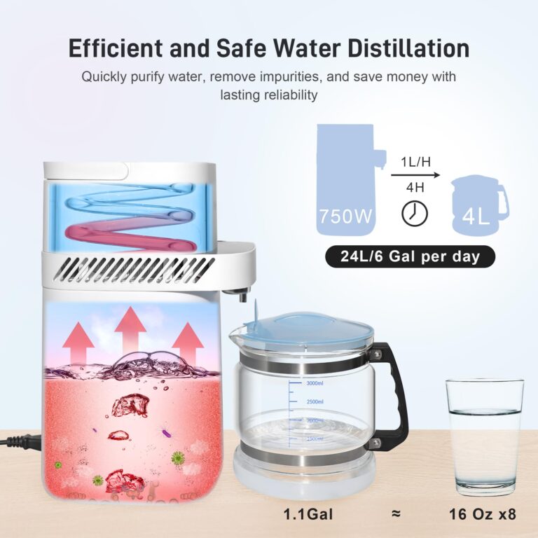 Intelligent Water Distiller Machine for Home-1.1 Gal Home Countertop Distilled Water Maker with Real-time Monitoring for Distilling, 750W Distiller Maker Purifier with 4L Glass Container for Table - Image 8