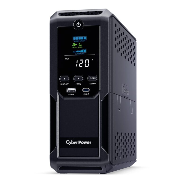 CyberPower CP1350AVRLCD3 Intelligent LCD UPS System, 1350VA/815W, 12 Outlets, 2 USB Ports, AVR, Mini Tower, Black - Image 5