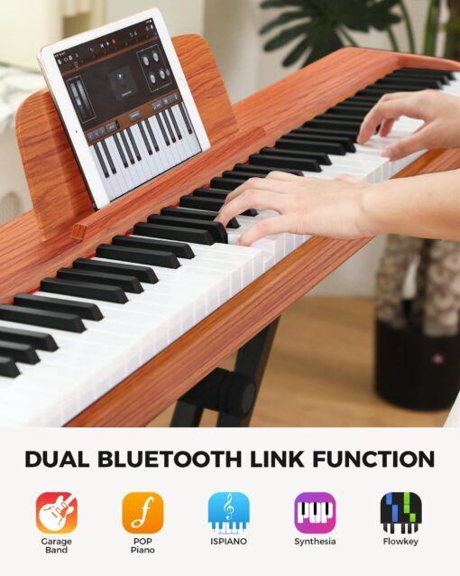 Fesley Weighted Piano Keyboard 88 Keys: Full Size Electric Keyboard Piano for Beginners, Portable 88 Key Keyboard with Daul Speaker,Sustain Pedal,Power Adapter,Support Bluetooth,USB MIDI,FEP300, Brown - Image 4