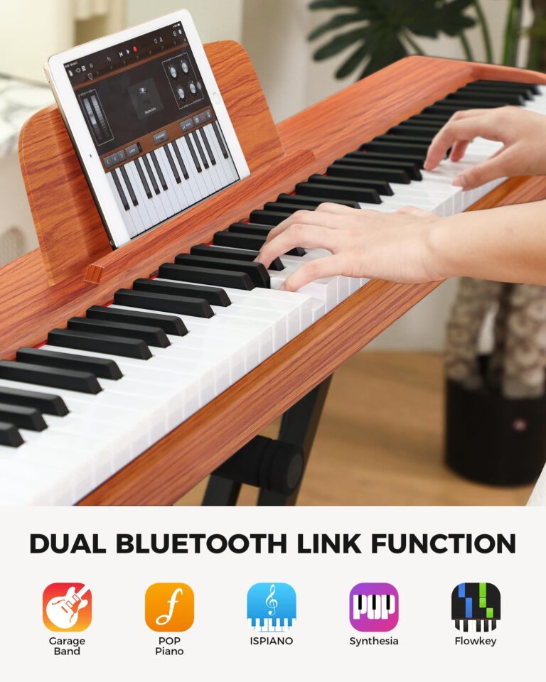 Fesley Weighted Piano Keyboard 88 Keys: Full Size Electric Keyboard Piano for Beginners, Portable 88 Key Keyboard with Daul Speaker,Sustain Pedal,Power Adapter,Support Bluetooth,USB MIDI,FEP300, Brown - Image 4