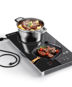 AMZCHEF Induction Cooktop 2 Burners, 12 Inch Bulit-in & Countertop Induction Stove with Plug 110V-120V, 9 Power Levels Electric Stove 1800W, Child Lock, Timer, Touch Control for Fast Cooking
