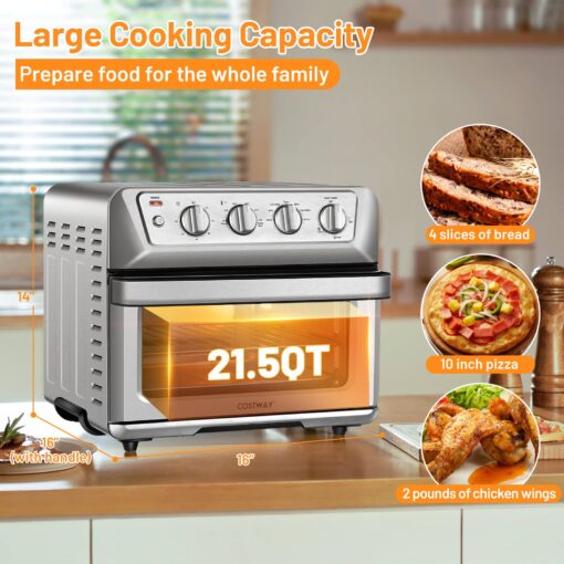 COSTWAY Air Fryer Toaster Oven, 7-in-1 Convection Countertop Oven w/Auto-Shut-Off, Timer, Accessories, Cookbook, 1800W, 21.5 QT Air Fryer Toaster Oven Combo, Bake, Broil, Toast, Stainless Steel - Image 3