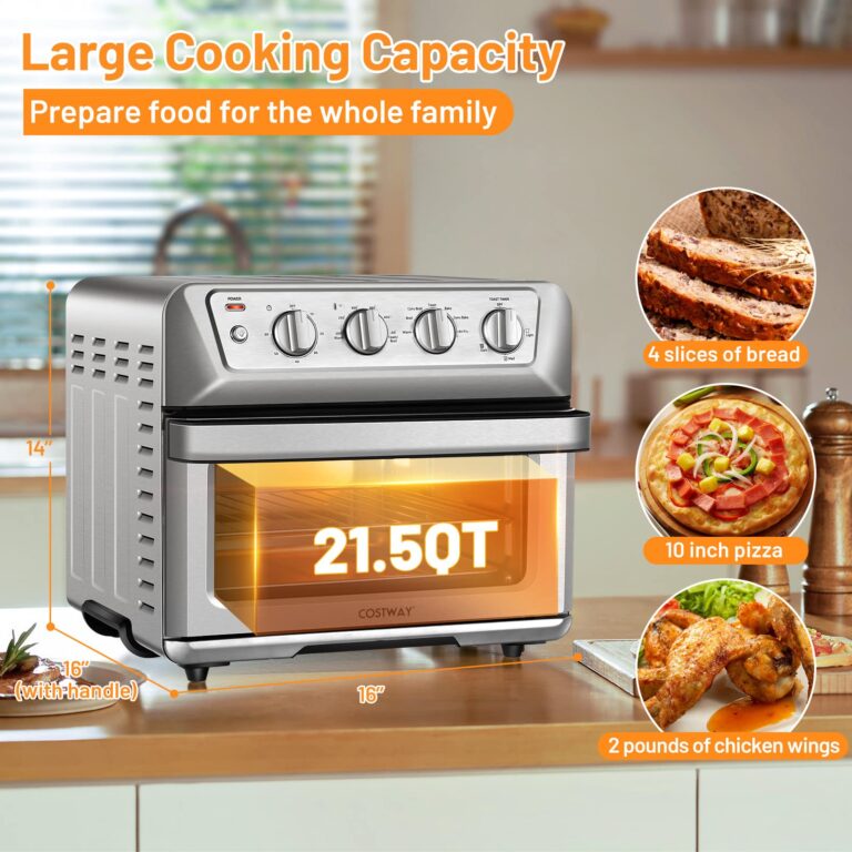 COSTWAY Air Fryer Toaster Oven, 7-in-1 Convection Countertop Oven w/Auto-Shut-Off, Timer, Accessories, Cookbook, 1800W, 21.5 QT Air Fryer Toaster Oven Combo, Bake, Broil, Toast, Stainless Steel - Image 3