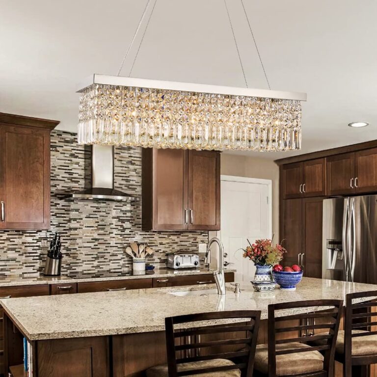 Saint Mossi 5-Lights K9 Crystal Chandelier for Dining Room, Rectangular Pendant Light Fixture for Kitchen Island, Raindrop Flush Mount Ceiling Light Fixture,H9 x W10 x L31, Chain Adjustable - Image 2