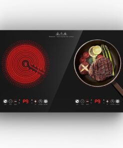 Electric Cooktop, 24 Inch 2 Burner Electric Cooktop 110V, Built-in and Countertop Electric Stove Top Plug in, 2400W Electric Stove, Compatible for All Cookware,Timer & Kid Safety Lock