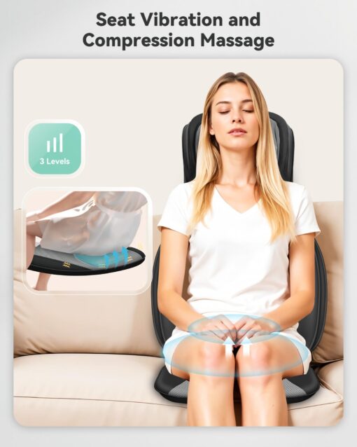 Snailax Shiatsu Neck and Back Massager with Heat, Upgraded Massage Chiar Pad with Compression, Vibration, Chair Seat Massager for Home, Office, Gifts for Men, Women - Image 4