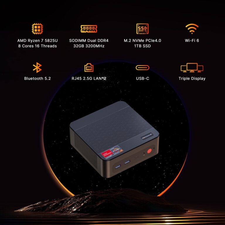 BOSGAME P4 Plus Mini PC Computers, AMD Ryzen 7 5825U Desktop Computers Win 11 Pro, 16GB DDR4 512GB SSD Mini Computers (up to 4.5Ghz), 4K Triple Display Micro Desktop PC BT5.2/Wi-Fi6E - Image 9