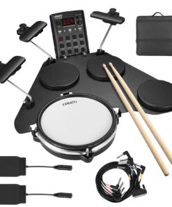 LEKATO Electronic Drum Set, Portable Electric Drum Set for Beginner with Quiet Mesh Snare Drum Pads, 220+ Sounds, USB MIDI, 2 Switch Pedal, Electric Drum Kit with Sticks, Travel Bag
