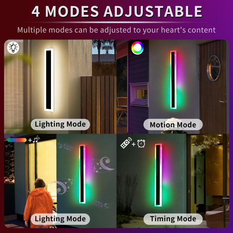 Mikeru 2pack 23.6inch Outdoor Wall Light Fixtures, RGB Modern Outdoor Wall Sconce 10%-100% Dimmable Smart Long LED Wall Light Wall Mount Featuring Multiple Modes and 12 Colors for Patio Entryway - Image 4