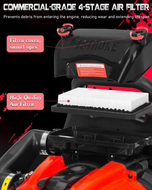 Relxxon 4-Stroke Gas Backpack Leaf Blower – 75.6cc, Heavy-Duty Yard Blower, 205 MPH/750 CFM, No Fuel Mixing, for Lawn Care and Snow Removal and Outdoor Cleanups (BBX0099) - Image 7