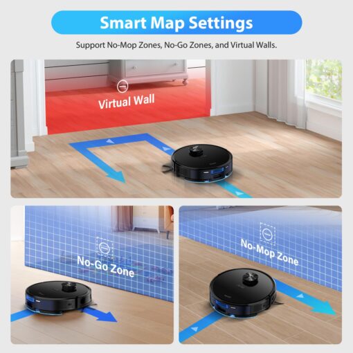 Tikom Robot Vacuum and Mop Combo with LiDAR Navigation, L9000 Robotic Vacuum Cleaner with 4000Pa Suction,150Min Max, 14 No-Go Zones, Smart Mapping, Good for Pet Hair, Carpet, Hard Floor(Dark Black) - Image 4