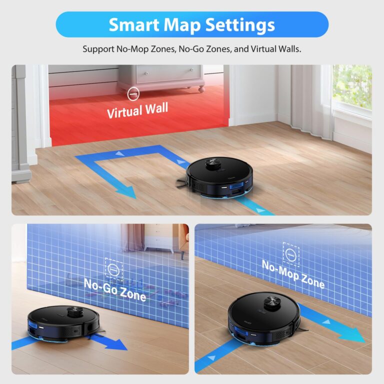 Tikom Robot Vacuum and Mop Combo with LiDAR Navigation, L9000 Robotic Vacuum Cleaner with 4000Pa Suction,150Min Max, 14 No-Go Zones, Smart Mapping, Good for Pet Hair, Carpet, Hard Floor(Dark Black) - Image 4