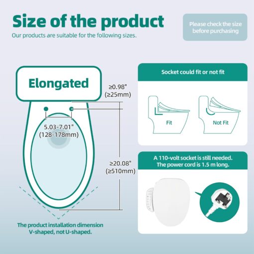 Electric Bidet Toilet Seat, Warm Water Bidet for Rear and Front Washing, Self-Cleaning Nozzle, Elongated V-shaped Heated Toilet Seat with Dryer, Touch Panel, SoftClose Lid, LED Light and Deodorization - Image 3