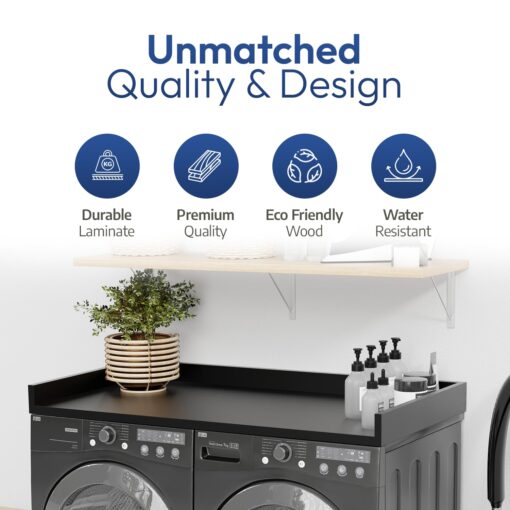OfficeSimpli Washer Dryer Countertop, Made in USA, Non-Slip Pads, Laundry Room Wood Topper, Washer Dryer Cover for Top, Laundry Guard, Laundry Countertop, Laminate (Black, Standard (27.5" x 54")) - Image 8