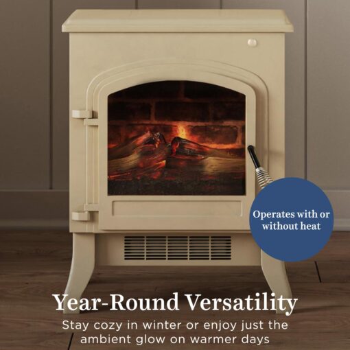 Country Living 18 Inch Infrared Freestanding Electric Fireplace Stove Heater in Cream | Provides Supplemental Zone Heat with Remote Control | Adjustable Flame Colors, Speeds, Brightness | Metal Body - Image 7