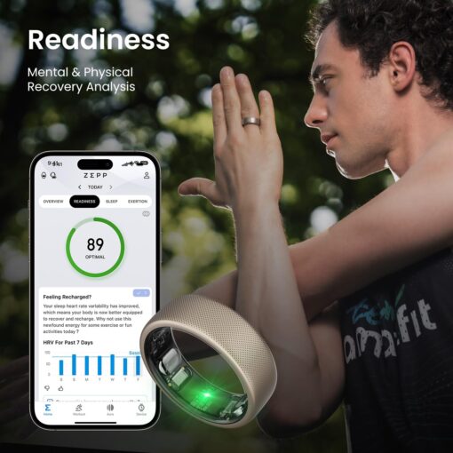 Amazfit Helio Smart Ring Health Tracker, Fitness Tracker Ring, No Subscription, Monitors Sleep, Heart Rate & Stress, Titanium Alloy, Fast 1.4-Hr Charging, Swim/Shower Water-Resistant (Size 8) - Image 7