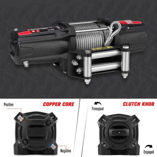 FieryRed ATV/UTV Winch- 12 V 5500LBS Electric Winch with Steel Cable, Wire and Wireless Remote Control, Roller Fairlead - Image 4