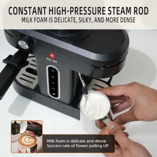 Mcilpoog AC510 15Bar Semi Automatic Espresso Machine With Grinder & Steam Wand,3-in-1 Compact Espresso Coffee Maker With 28 oz Removable Water Tank for Cappuccino or Latte, Gift for Dad, Mom or Wife - Image 7