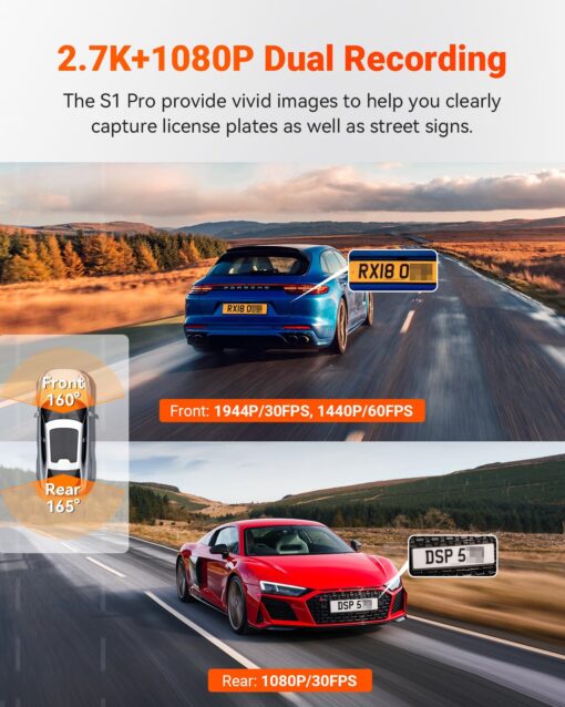 Vantrue S1 Pro 2.7K Dual Dash Cam Front and Rear, 5G WiFi 60FPS Hidden Dash Camera w/HDR Night Vision, STARVIS 2, Optional Remote Live View, GPS, Voice Control, 24/7 Parking Mode, Support 512GB Max - Image 9