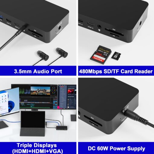 Microsoft Surface Dock, 12-in-1 Triple Displays VGA +Dual HDMI Surface Dock, Surface Docking Station for Surface Pro 11/10/9/8/X/7/6/5/4/3, Surface Book 3/2/1, Surface Laptop go/6/5/4/3/2/1 - Image 3