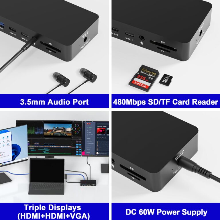 Microsoft Surface Dock, 12-in-1 Triple Displays VGA +Dual HDMI Surface Dock, Surface Docking Station for Surface Pro 11/10/9/8/X/7/6/5/4/3, Surface Book 3/2/1, Surface Laptop go/6/5/4/3/2/1 - Image 3