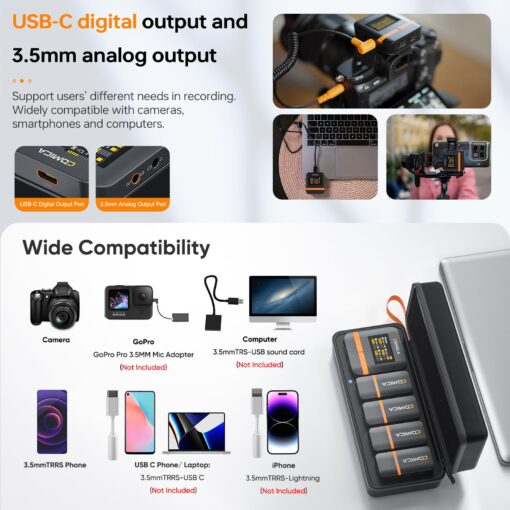 COMICA Vimo Q 4 Channel Wireless Lavalier Microphone System with Noise Cancellation, 4 Audio Tracks Output, 656ft Range, Wireless Mic for iPhone, DSLR Camera, Android, Video Recording Livestream - Image 6