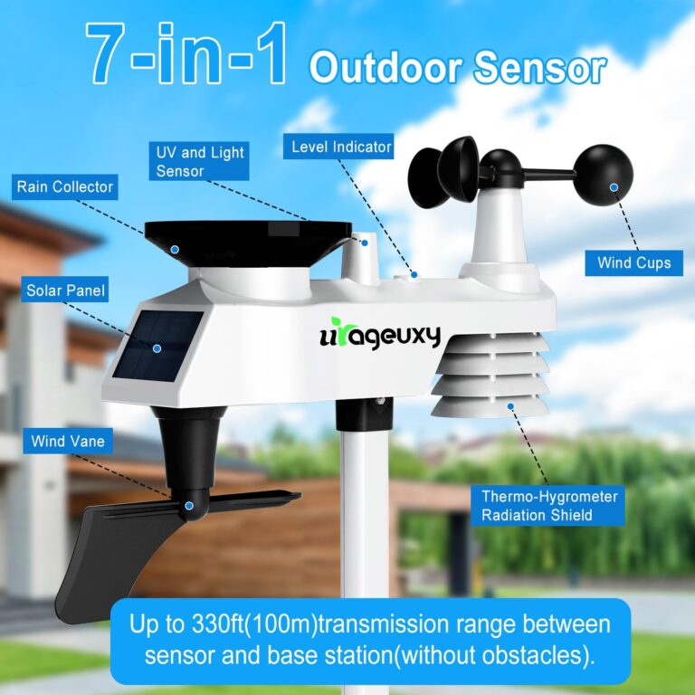 Urageuxy WiFi Weather Station with Color Display, Wireless Indoor/Outdoor Weather Monitor - Rain Gauge, Wind Speed/Direction, Anemometer, UV Index & Outdoor Sensor - Image 6
