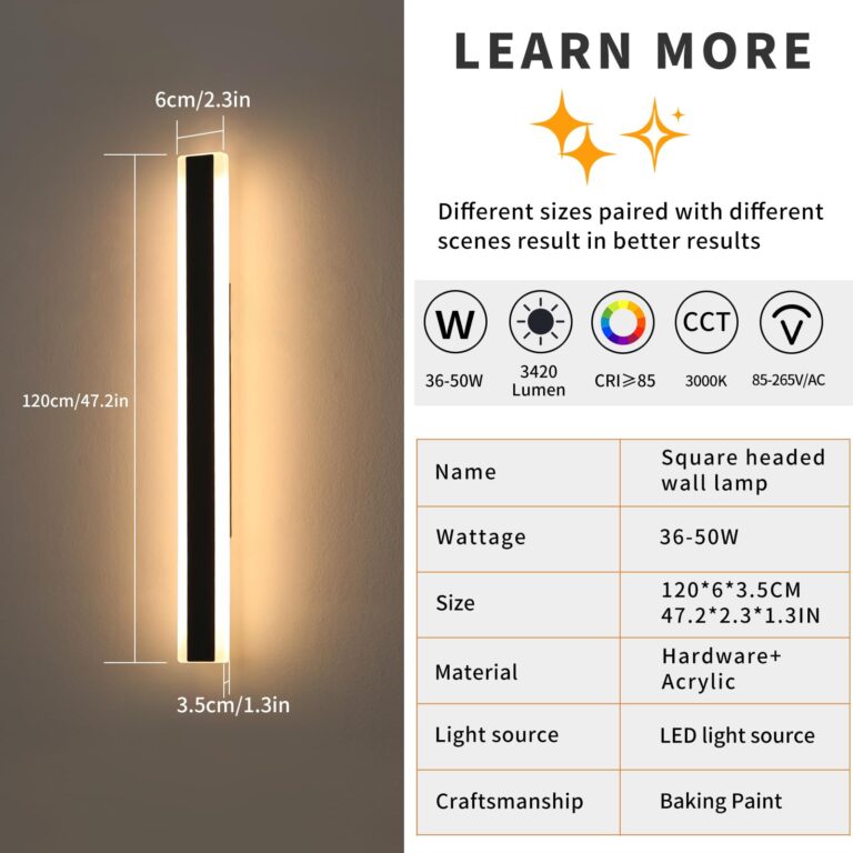 Mikeru 2pack 47.2inch Outdoor Wall Light Fixtures, 3000K Modern Outdoor Lights Exterior for House Ip65 Waterproof Rust Long LED Wall Light Fixtures Hardwire Wall Mount Exterior Lighting for Garage - Image 8