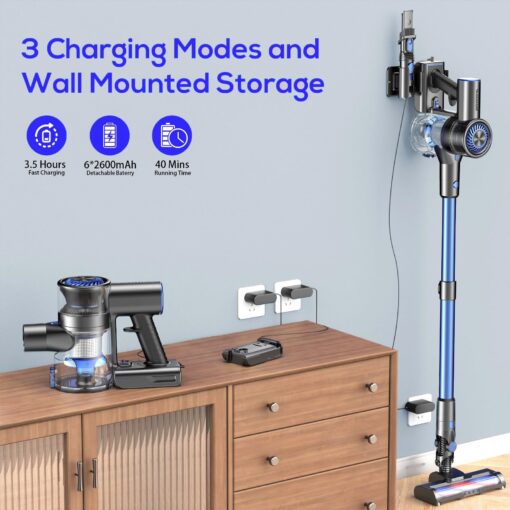 MBTTODF Cordless Vacuum Cleaner, 80000 RPM High-Speed Brushless Motor Powerful Vacuum Cleaners for Home, Up to 40 Mins Runtime, Stick Vacuum with 4* LED & Rechargeable 2600 mAh Battery - Image 2