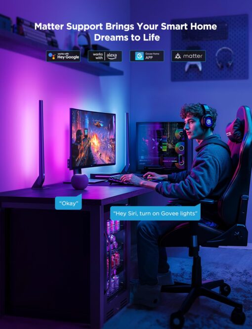 Govee HDMI 2.1 Sync Box Kit 2, Includes AI Sync Box, Light Bars, and Monitor Backlight, Supports 8K@60Hz, 4K@144Hz, VRR and ALLM, Works with Matter and Alexa, RGBIC Light Strip for 27-34 inch Monitor - Image 5