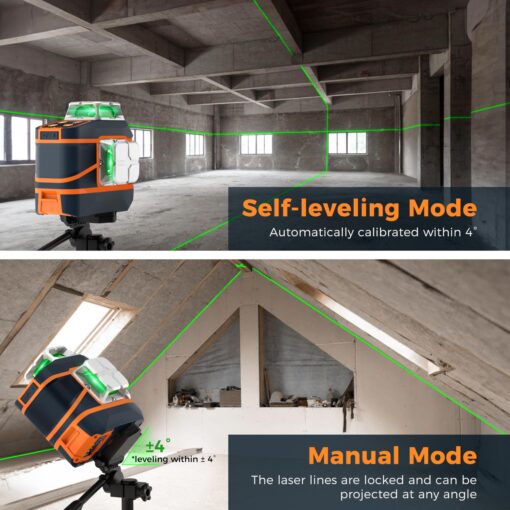 CIGMAN Laser Level CM-801 Laser Level Self Leveling 3x360°3D Green Cross Line for Decoration and Picture Hanging with Two Rechargeable Batteries, Remote Controller and Magnetic L-Shaped Bracket - Image 6