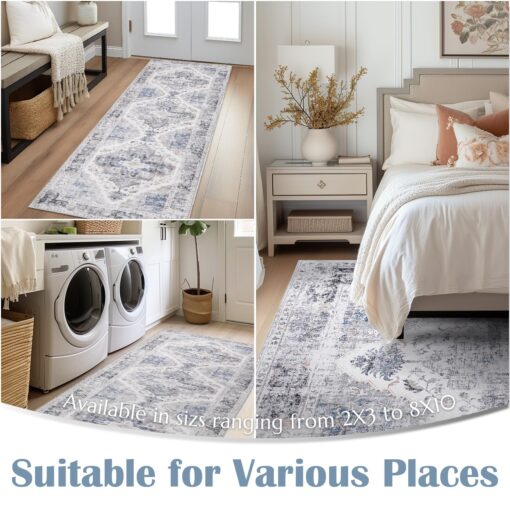 jinchan Washable Large Area Rug 8x10 Accent Rug for Living Room Grey Vintage Floor Mat Soft Printed Distressed Carpet Non Slip Floor Cover for Kitchen Bedroom Dining Room - Image 5