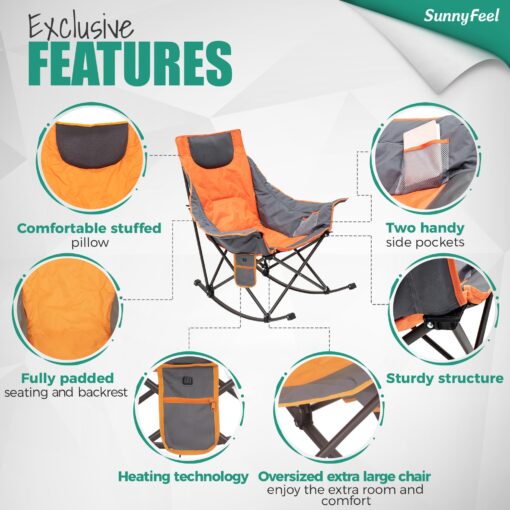 SUNNYFEEL Oversized Heated Camping Chair 2 Pack, Folding Rocking Camping Chairs with Luxury Padded Recliner,Carry Bag, 500 LBS Heavy Duty for Lawn/Outdoor/Picnic/Patio, Portable Rocker Camp Chair - Image 4