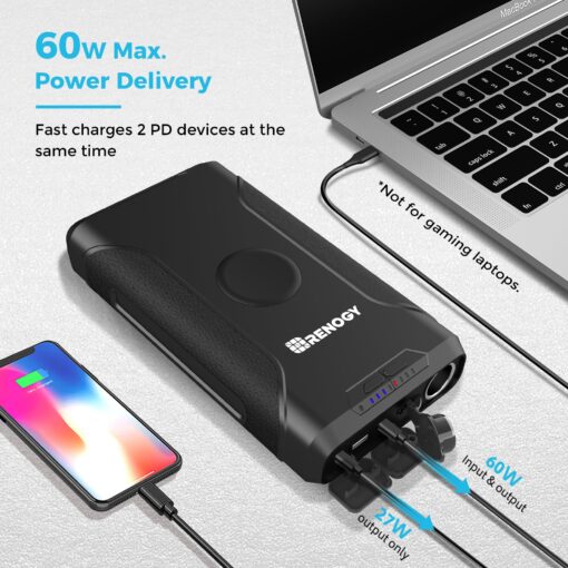 Renogy 72000mAh 266Wh 12v Power Bank with 60W PD, CPAP Battery for Camping, High Capacity Large Camping Power Bank with USB-C DC Wireless Charging & Flashlight, CPAP Battery Backup Power Supply - Image 8