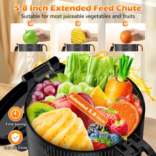 Cold Press Juicer, 6.1" Extra Large Feed Chute Juicer Machines for Whole Vegetables and Fruits, 350W Slow Masticating Juicer Machines Easy to Clean, High Juice Yield (Titanium Gray) - Image 7