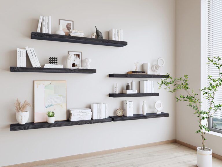 XWNE Rusitc Floating Shelves 48 inch Long 8 "deep Set of 2, Heavy Duty Wood Wall Mounted Shelves for Bathroom Living Room Kitchen,Book Shelves with Thickened Hidden Bracket-Black - Image 9