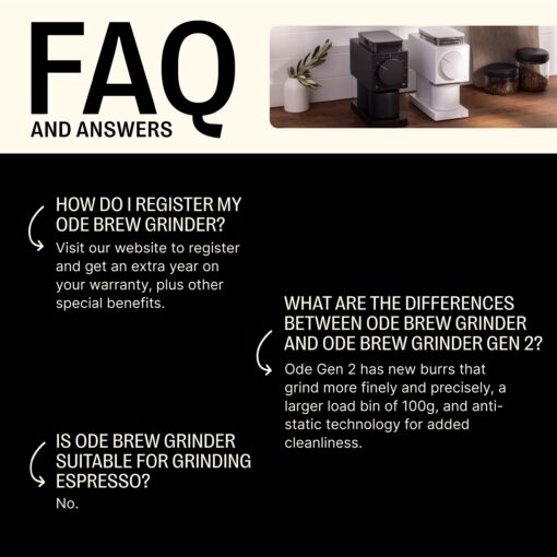 Fellow Gen 2 Ode Brew Grinder - Burr, Electric Coffee Bean Grinder with 31 Settings for Drip, French Press & Cold Brew - Small Footprint - Matte Black - Image 7
