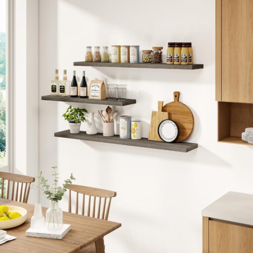 Rustic Farmhouse Floating Shelves - Wooden Shelves for Wall Mounted,Bathroom Storage Over Toilet, Hanging Book Shelf for Wall Home Decor Living Room - 48W x 9.25D - 60lbs Capacity,Solid Elm Wood - Image 6