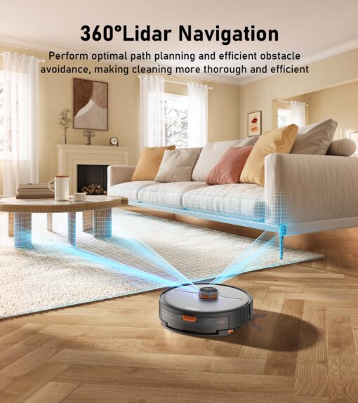 NADALY D200 Robot Vacuum and Mop Combo, Lidar Navigation Robot Vacuum Cleaner, 6000Pa Suction, 200Mins Runtime, Wi-Fi/App/Alexa Control, Self-Recharging Robotic Vacuum for Carpet Pet Hair Hard Floor - Image 4