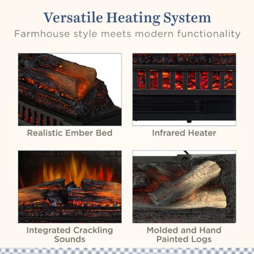 Country Living Electric Fireplace Logs, 27” LED Electric Fireplace Inserts with Infrared Heater, Electric Heater Heats up to 1000 Sq. Ft., Remote Controlled Infrared Heaters for Indoor Use, Black - Image 6