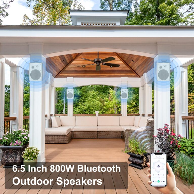 STUDIOFINIX 800W 6.5 Inch Bluetooth Outdoor Speakers Waterproof Wired with Multifunctional Amplifier Wall Mount Weatherproof Loudspeaker System for Patio Garden Poolside Home(4 Speakers,White) - Image 2