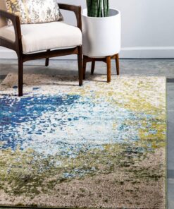 Unique Loom Estrella Collection Abstract, Modern, Light Colors, Distressed Area Rug, 8 ft x 11 ft, Blue/Beige