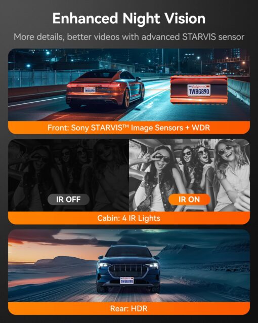 WOLFBOX G890 12" 3 Channel Mirror Dash Cam, 2K Triple Rear View Mirror Camera, 4K Dash Cam Mirror Front and Rear with Hardwire Kit, Touch Screen Backup Camera with Motion Detection, GPS & 64GB Card - Image 5