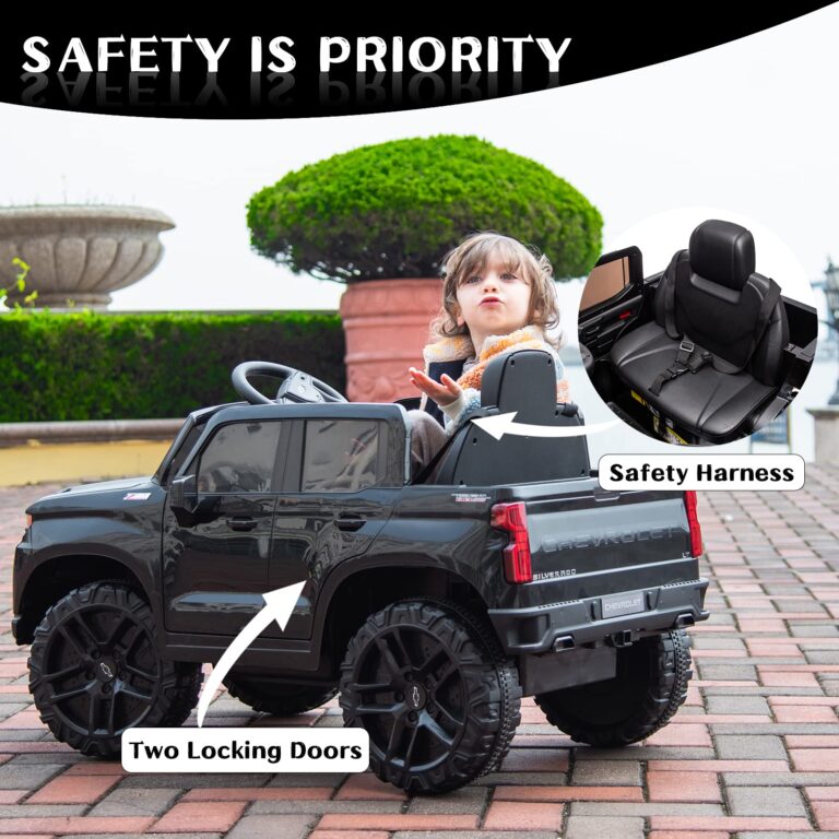 Bopilon 12V Electric Car for Kids,Licensed Chevy Silverado Truck Kids Ride On Car with Remote Control Battery Powered Electric Vehicle Toy Car, 4-Wheeler Suspension, Music& Lights, 3 Speeds(Black) - Image 2