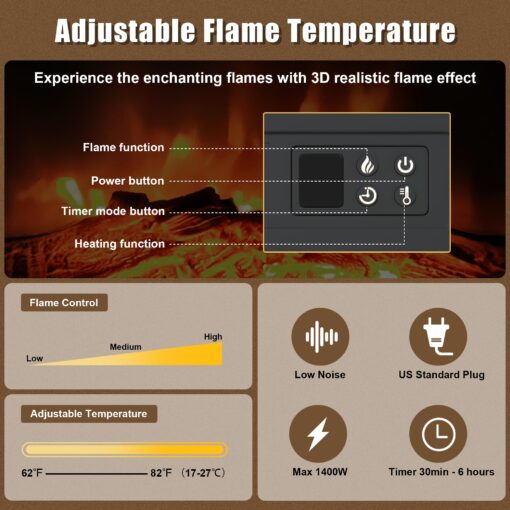 TRONLEE 46" Fireplace Mantel, Includes 23" Freestanding 1400W Electric Fireplace, Remote Control, Faux Fireplace for Living Room, Study, Bedroom, 46.45W x 34.72 H (Walnut, 23'' Fireplace Mantel) - Image 5