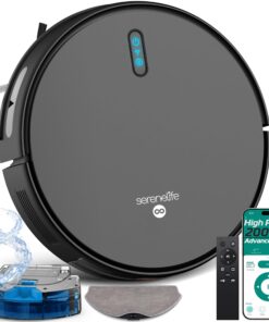 Smart Robot Vacuum and Mop Combo, 2000Pa Suction, App Control, 4 Cleaning Modes, Anti-Fall Sensors, Multi-Surface Cleaning, Self-Charging, Ideal for Pet Hair, Soft and Hard Floors, Black