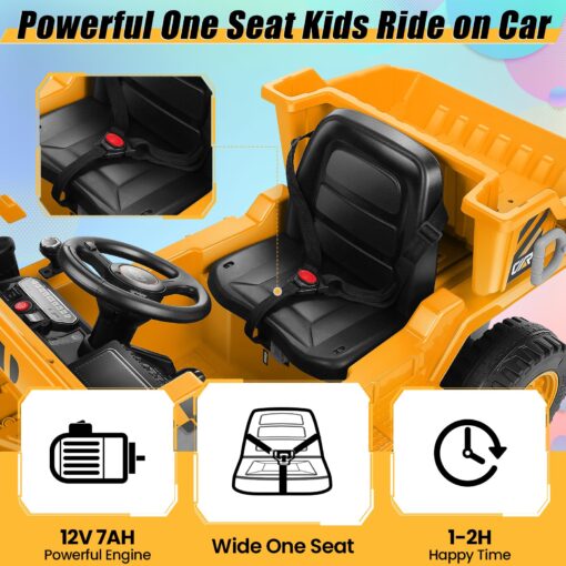 Hikole Ride on Dump Truck for Kids, Electric Cars with Remote Control, Dump Bed, Shovel, Bluetooth, Music Player, Ride on Construction Vehicles for Kids 4-8, Yellow - Image 2