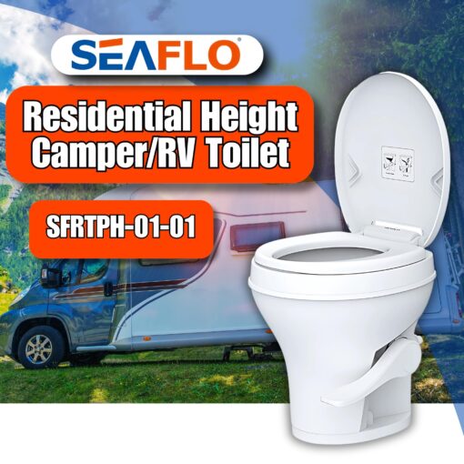 SEAFLO Residential Height Camper/RV Toilet, 18.5” Standard Height, Gravity Flush System, Foot Pedal Operation, Soft Close Seat, Easy-to-Clean Oversized Bowl, 4-Year Warranty - Image 9
