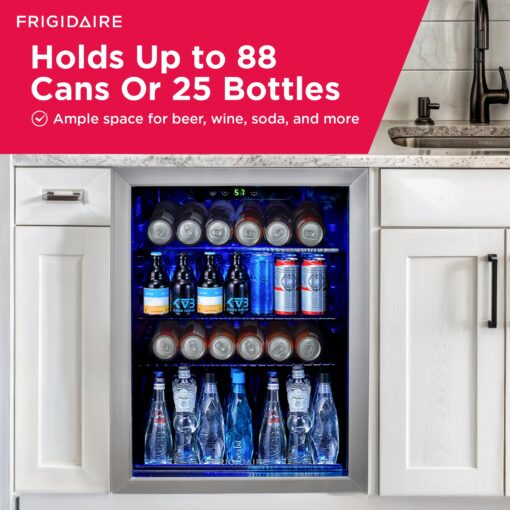 Frigidaire EFMIS9O00, Beverage Fridge Refrigerator with Glass Door, Compact Mini Fridge with Digital Temperature Control Fits 88 Cans or 25 Bottles, 74L Capacity - 19.29" D x 25" W x 17.51" H, Silver - Image 8